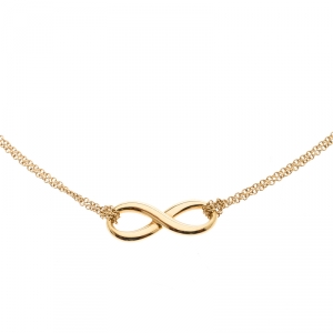 Pre Owned Tiffany & Co. Infinity 18k Yellow Gold Double Chain Pendant Necklace