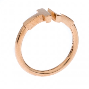 Pre Owned Tiffany & Co. T Wire 18k Rose Gold Open Ring Size 48