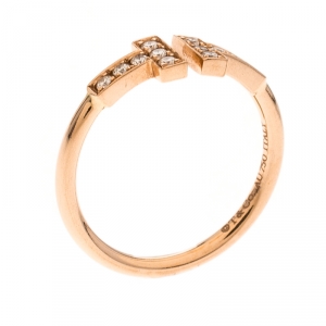 Tiffany & Co. T Wire Diamond 18K Rose Gold Open Ring Size 54