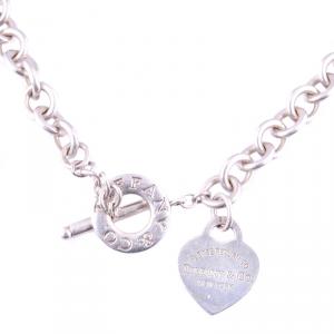 Pre Owned Tiffany & Co. Heart Tag Charm Silver Chain Toggle Necklace