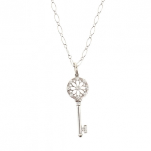 Pre Owned Tiffany & Co. Floral Key Pendant & 18K White Gold Chain