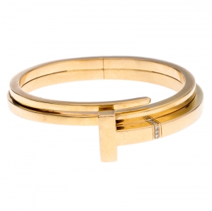 Pre Owned Tiffany & Co. Tiffany T Square Wrap Diamond 18k Rose Gold Cuff Bracelet SM