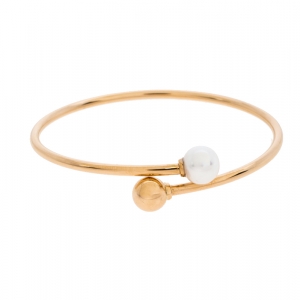 Pre Owned Tiffany & Co. HardWear Cultured Pearl 18K Rose Gold Ball Bypass Bracelet 