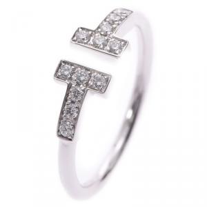 Pre Owned Tiffany & Co. 18K White Gold and Diamond T Wire Ring Size 49