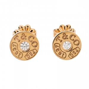 Pre Owned Tiffany & Co.1837 18K Rose Gold and Diamond Circle Stud Earrings 