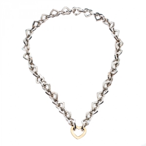 Pre Owned Tiffany & Co. Heart Link 18K Yellow Gold & Silver Necklace