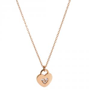 Pre Owned Tiffany & Co. Locks Heart 0.05 CTW Diamond 18K Rose Gold Pendant Necklace 