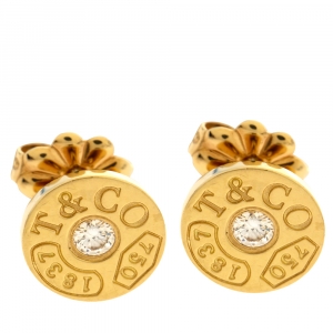 Pre Owned Tiffany & Co. 1837 Circle 18K Yellow Gold Stud Earrings