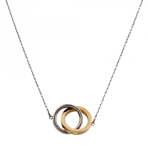 Pre Owned Tiffany & Co. Tiffany 1837 Interlocking Circles Silver & 18K Yellow Gold Pendant Necklace