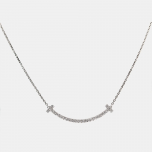 مملوكة مسبقًا Tiffany & Co. T Smile Diamond 18k White Gold Medium Model Necklace