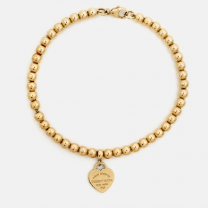 Tiffany & Co. Return To Tiffany Love Heart Tag 18k Yellow Gold Beaded Bracelet 