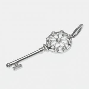 Tiffany & Co. 18K White Gold and Diamond Floral Key Pendant