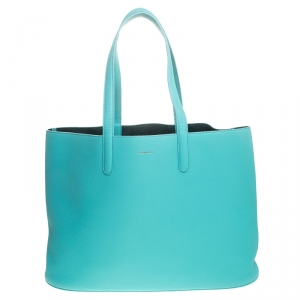 Tiffany & Co Aqua Green Leather Shopper Tote