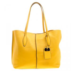 Pre Owned Tod's Yellow Leather Medium Joy Shopper Tote