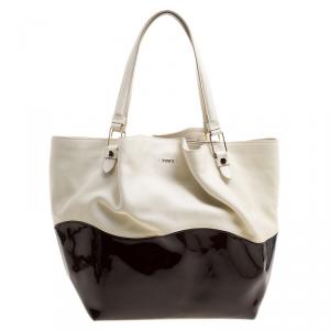 Pre Owned Tod's White/Burgundy Leather and Patent Leather Medium Flower Tote