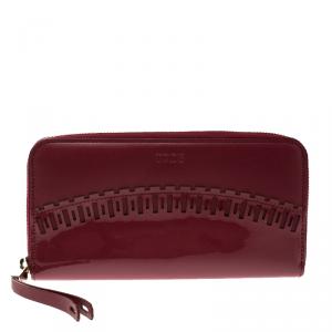 Tod's Carmine Red Patent Leather Zip Around Continental Wallet