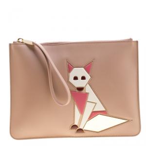 Tod's Beige Leather Fox Wristlet Clutch