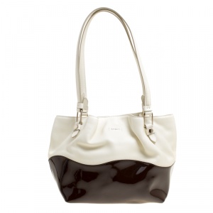 Pre Owned Tod's White/Brown Leather Small Flower Shopper Tote