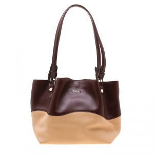 Pre Owned Tod's Burgundy/Beige Leather Small Flower Shopper Tote