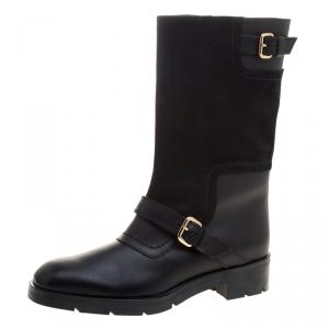 Pre Owned بوت تودز بايكر فيبي جلد أسود وسويدي لمنتصف الساق مقاس 39