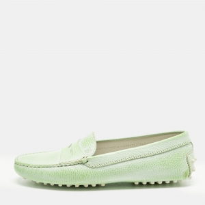 Pre Owned Tod's Green Leather Gommino Driving Loafers Size 37.5
