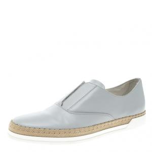 Pre Owned Tod's Grey Leather Francesina Espadrille Slip On Sneakers Size 37