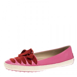 Pre Owned Tod's Pink Leather And Suede Ribbon Espadrille Loafers Size 39