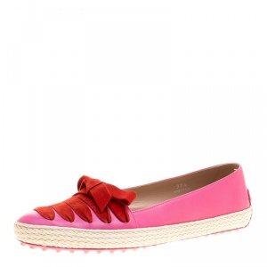 مملوكة مسبقًا Tod's Pink Leather And Suede Ribbon Espadrille Loafers Size 37.5
