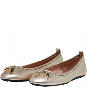 Pre Owned Tod's Gold Leather Tassel Ballet Flats Size 39.5