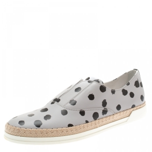 Pre Owned Tod's Grey/Black Dot Printed Leather Francesina Espadrille Slip On Sneakers Size 39.5