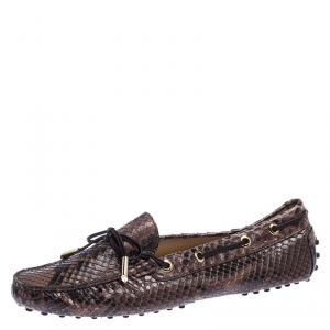 Pre Owned Tod's Brown Python Leather Gommino Slip On Loafers Size 39