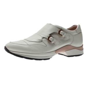 Pre Owned Tod’s White Leather Buckle Detail Sneakers Size 39.5