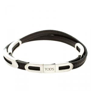 Tod's Brown Leather Silver Wrap Around Bracelet