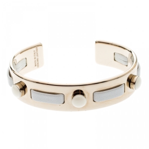 Tod's White Leather Gold Tone Open Cuff Bracelet