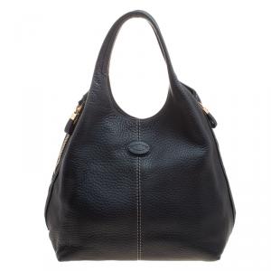 Pre Owned Tod's Dark Blue Pebbled Leather Zip Tote