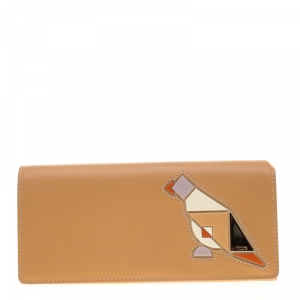 Tod's Tan Leather Radar Detail Long Wallet