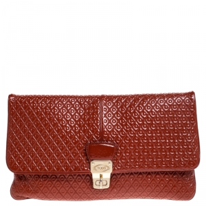 Tod's Dark Orange Patent Leather Signature Clutch