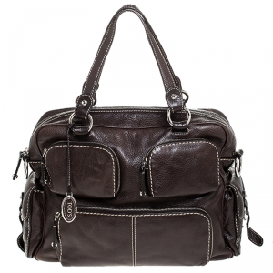 مملوكة مسبقًا Tod's Dark Brown Leather Large T bag Media Satchel