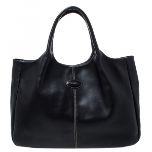 Pre Owned Tod's Black Leather Shopping Media Tote