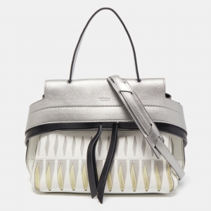 Tod's Silver/White Leather Wave Laser Top Handle Bag