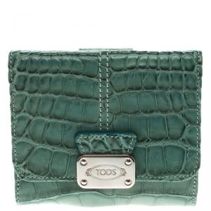 Tod's Baby Blue Alligator Embossed Leather Compact Wallet