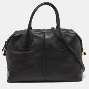 Tod's Black Leather D-Styling Bauletto Medio Satchel