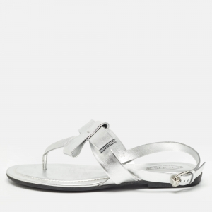 Tod's Silver Leather Slingback Sandals Size 39.5