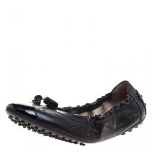 Pre Owned Tod's Black Brogue Leather Tassel Ballet Flats Size 38