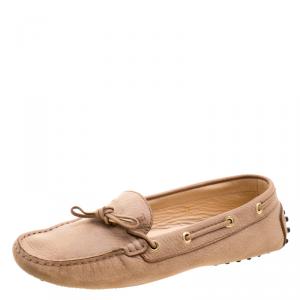 مملوكة مسبقًا Tod's Beige Leather Bow Loafers Size 37