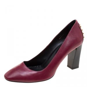 Pre Owned Tods Burgundy Leather Studded Pumps Size 38