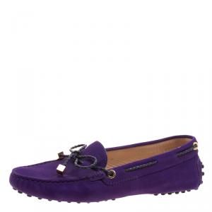 Pre Owned Tod’s Purple Suede Braided Bow Loafers Size 36.5