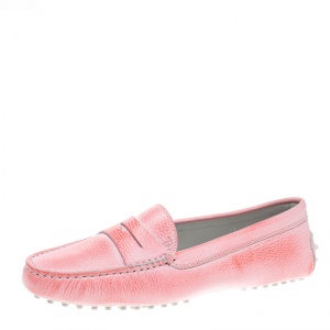 Pre Owned Tod's Fluorescent Pink Shaded Leather Penny Loafers Size 39