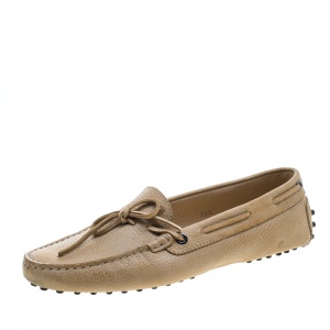 Pre Owned Tod's Beige Leather Bow Loafers Size 39.5