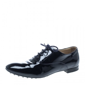 Pre Owned Tod's Navy Blue Patent Leather Lace Up Derby Size 38